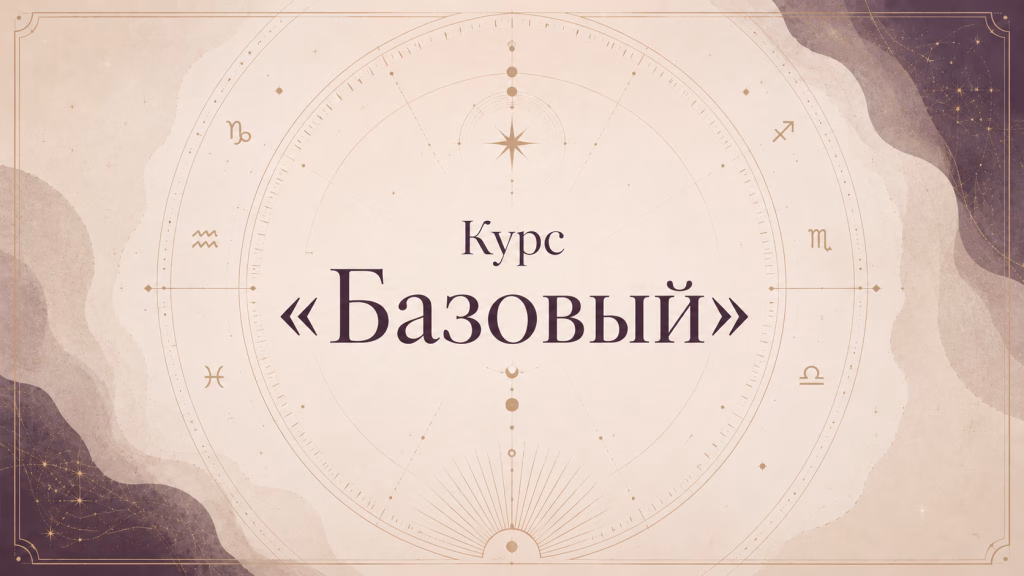 Обложка курса «Базовый» с названием на фоне стилизованной астрологической карты
