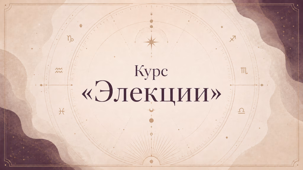 Обложка курса «Элекции» с названием на фоне стилизованной астрологической схемы