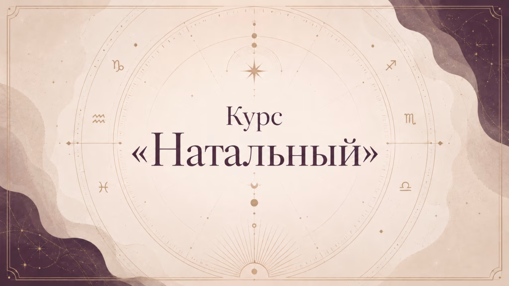 Обложка курса «Натальный» с названием на фоне стилизованной натальной карты