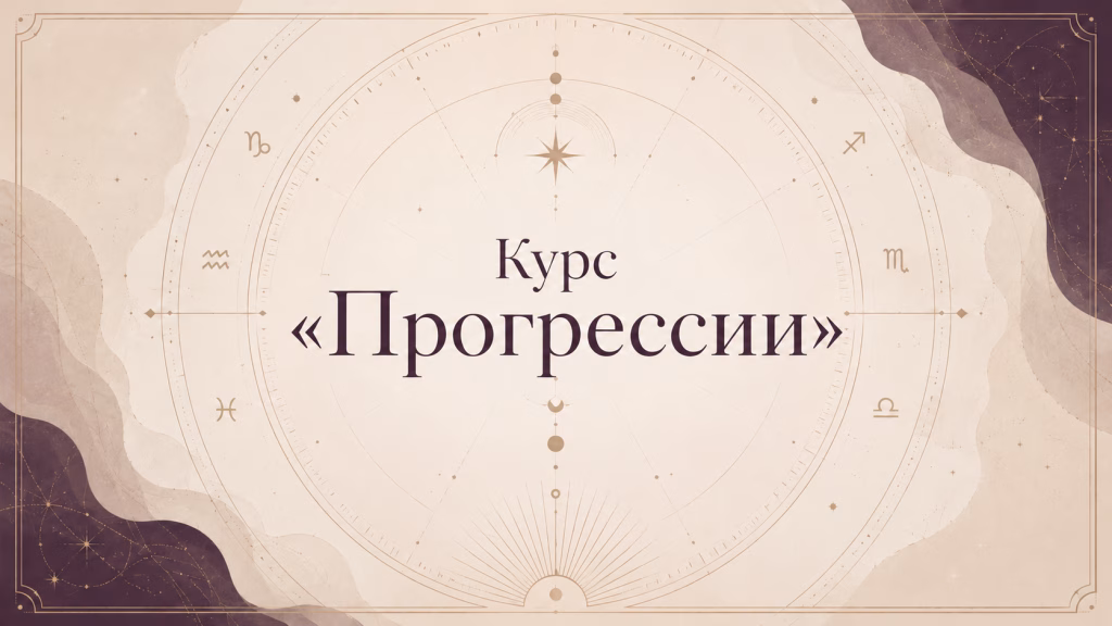 Обложка курса «Прогрессии» с названием на фоне стилизованной астрологической схемы